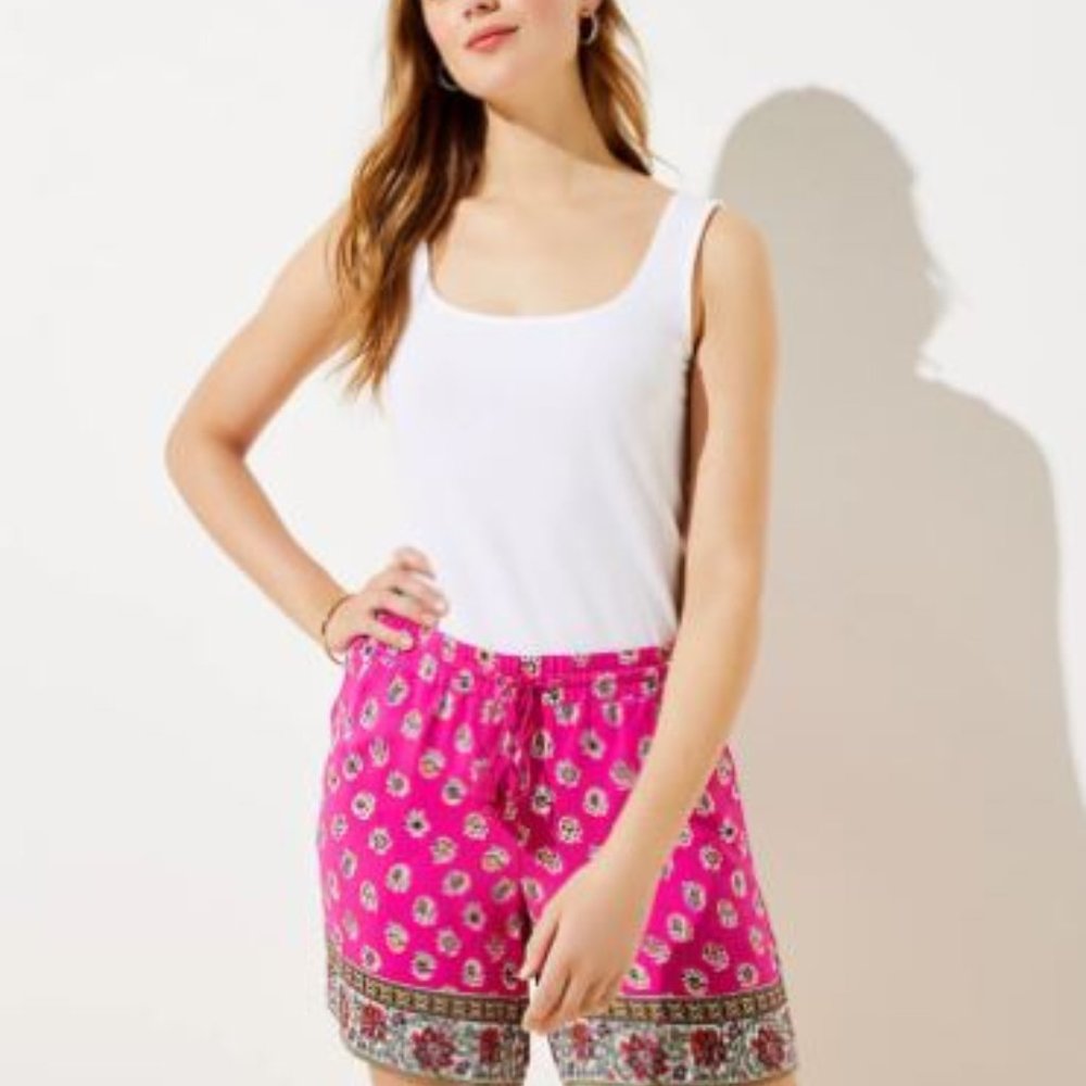 NWT LOFT Border Floral Fluid Drawstring Shorts‎
